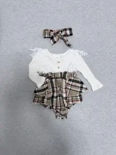 【ベビー/70㎝】ロンパース・カバーオール リボン付き