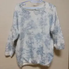 HERE'S　花柄　ニット　フラワー　ブルー 七分袖