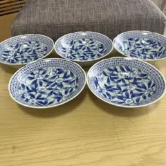希望窯　青い花柄 陶器製　ボウル 5枚セット　変形
