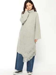 最終値下 新品タグ付き アゼハイネックフリンジOP ニットワンピ