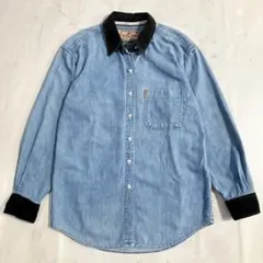 EXP Jeans 90s ヴィンテージ デニムシャツ コーデュロイ襟袖メンズS