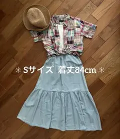 新品未使用 GU デニムティアードスカートQ ブルー S 綺麗なライン