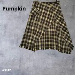 【パンプキン】 ラップ風スカート　チェック フリンジヘム 秋冬　ブラウンF