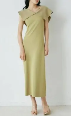 ラグナムーン ヘリンボンカラーニットワンピース【Ｓ】イエロー オケージョン 秋冬