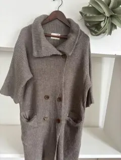 グレー リブ編み カーディガン ダブルボタン