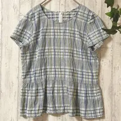 美品✨PINORE チェックブラウス 42 L 日本製 半袖のサムネイル