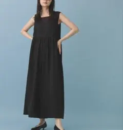 グローバルワーク　MATINEE LINE/リネンライクオールインワン　黒のサムネイル