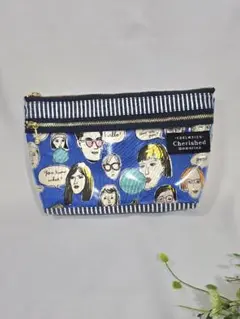 ハンドメイド　ダブルファスナー　クリア　ポーチ　フェイス柄　レトロ