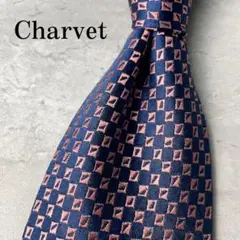 Charvet ジャガード ギンガムチェック 小紋柄 ネクタイ ネイビー ピンク