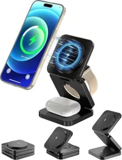 【3in1】ワイヤレス充電器 マグネット式 iPhone AppleWatch