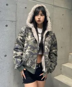 y2k 迷彩 ファー付き ジャケット アウター KsG KSG カモフラージュファージャケット アウター 迷彩柄 Y2K 韓国