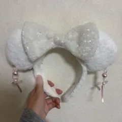 ディズニー カチューシャ ミニー イヤリング 白