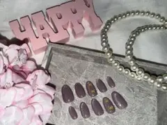 くすみピンク×リボン 上品キラキラ 大人可愛い シンプル 韓国ネイル 春ネイル