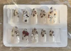 レオパード柄リボンネイルチップ10個セット