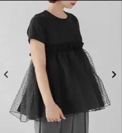 早い者勝ち　完売　フィットモアドットオーガンジーアシメペプラムカットソー　黒