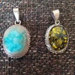 シルバーペンダントトップ2種　ターコイズ/アンバー