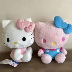 ハローキティBIGぬいぐるみ　ぴんくとみずいろドール　平成ピンク　2点セット