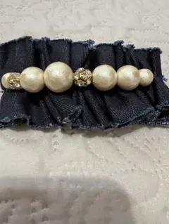 デニムコットンパールフリルバレッタ