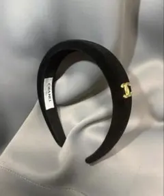 CHANEL カチューシャ　ベロアカチューシャ　黒　ブラック　ゴールド