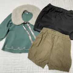 90★cottoli チュニック ファーティペット 千鳥柄ショートパンツ ツイル