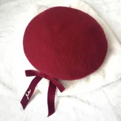 an another angelus 赤 ベレー帽　リボン付き　fint