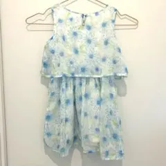 花柄　ノースリーブ　ワンピース 110センチ　水色　白