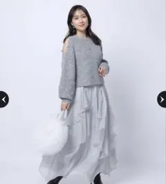 Apuweiser-riche 　エアリーアシメフレアスカート ブルーグレー