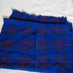 青いチェック柄ウールストール　大判