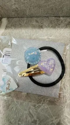 ヘアゴム　ヘアピン　レジン作品　ブルーパープル　ハンドメイド