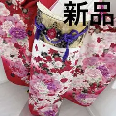 新品　正絹振袖フルセット　牡丹　薔薇　桜　赤と白のグラデーション　成人式に