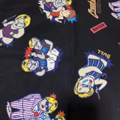 【M】昭和レトロ　女子プロレス　キャラクターイラスト生地 黒