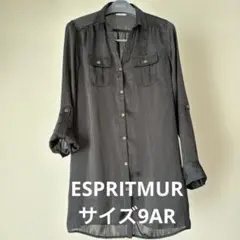 ESPRITMUR ブラック ロングシャツ 透け感 ロールアップ 長袖 七分袖