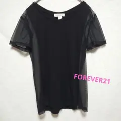 FOREVER21　サイド シースルー Tシャツ　半袖　S　ブラック　無地　中古