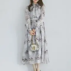 tocco ZOZO ヴィンテージフラワーベロアパイピングボウタイワンピース