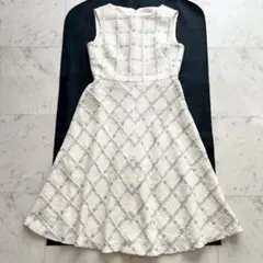 定価7万 ANAYI 2023 ラメチェックツイードクルーワンピース アイボリー