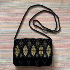 LUMYはしもとビーズ　黒金　ベルベットパーティーバッグ　ショルダー　ポーチ