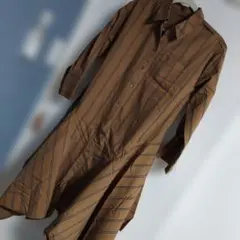ストライプ柄 シャツワンピース ブラウンアシンメトリーナノユニバース