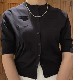 【美品】CABaN ファインポリエステルハーフスリーブポケットカーディガン