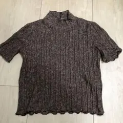 ZARA リブ編み ハイネック 半袖ニット ブラウン系