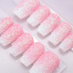 371 ネイルチップMサイズ 韓国 大人可愛い シュガー グラデーション ラメ