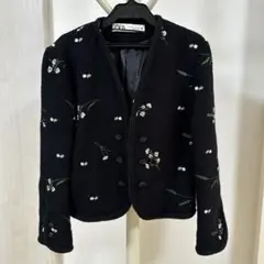 ZARA ブラック刺繍ジャケット