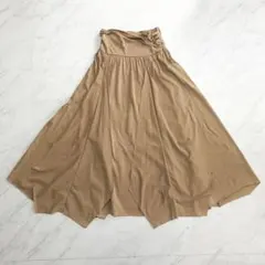 【美品】EZUMI ニット マキシスカート ストレッチ フレア ベージュ Sのサムネイル