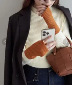 DISCOAT モチモチリブ袖配色ハイニット