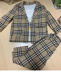 チェック柄 ベージュ セットアップ 100cm