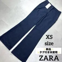 新品タグ付✨ZARA ハイウエストデニム風 パンツ フレア ダークネイビー XSのサムネイル