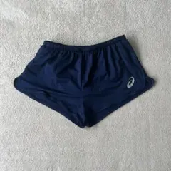 アシックス　asicsランニングショートパンツL紺インナー付