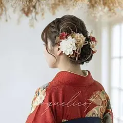 ダリア 赤×ゴールド 髪飾り ／ ヘッドパーツ 成人式 卒業式 振袖 袴㉛
