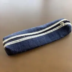 軽量 ペンケース 布製 地模様 草柄 花柄 ネイビー ファスナー ビジネス