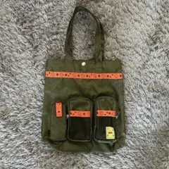 POOH クマのプーさん　カーキ　 トートバッグ フロントポケット