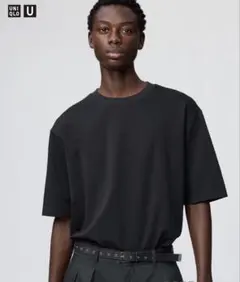 エアリズムコットンオーバーサイズTシャツ/5分袖　ブラック　L